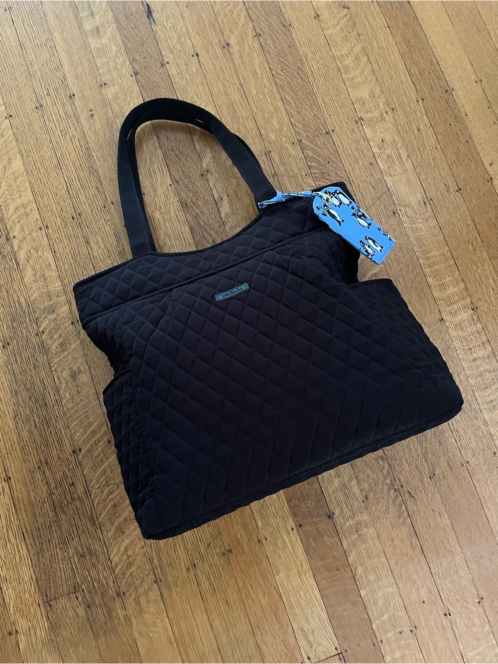 Vera Bradley Quilted Black Tote with Penguin Luggage Tag